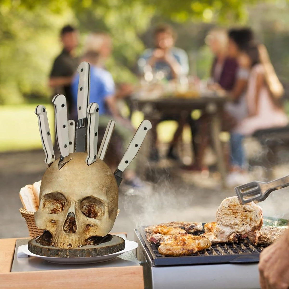 LoungeYard | Gothic Skull Knife Holder – Decorative Resin Kitchen Organizer — product view 4