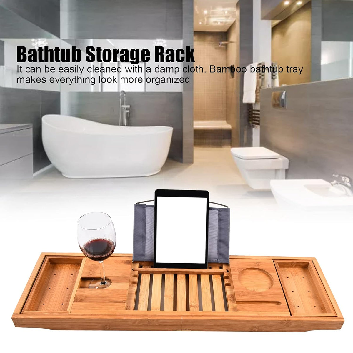 Premium Bamboo Extendable Bathtub Tray LoungeYard — product view 7