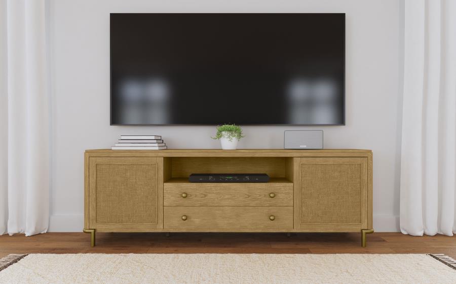 Arini Sand Wash Natural Wood 79" 2-Door Cane Modern TV Stand – 720253 — product view 1