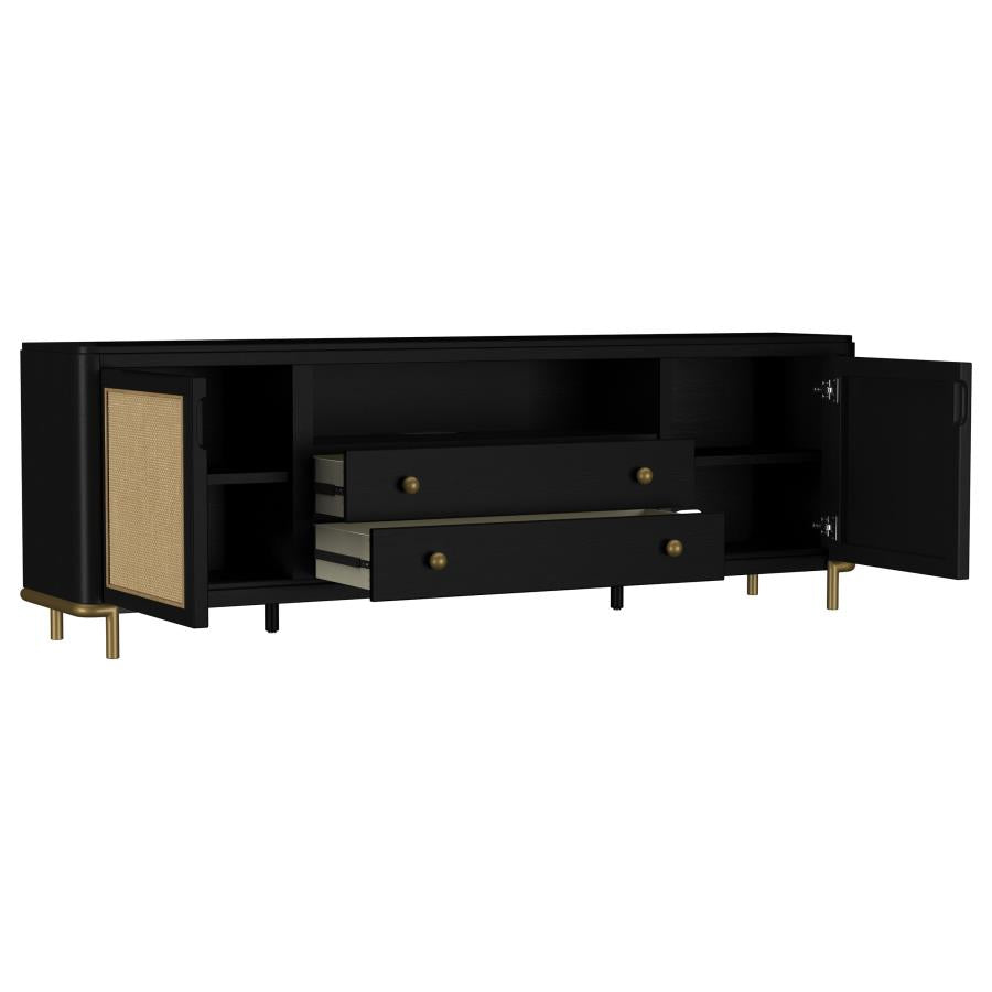 Arini Black Natural Wood 79" 2-Door Cane Modern TV Stand – 720263 — product view 2
