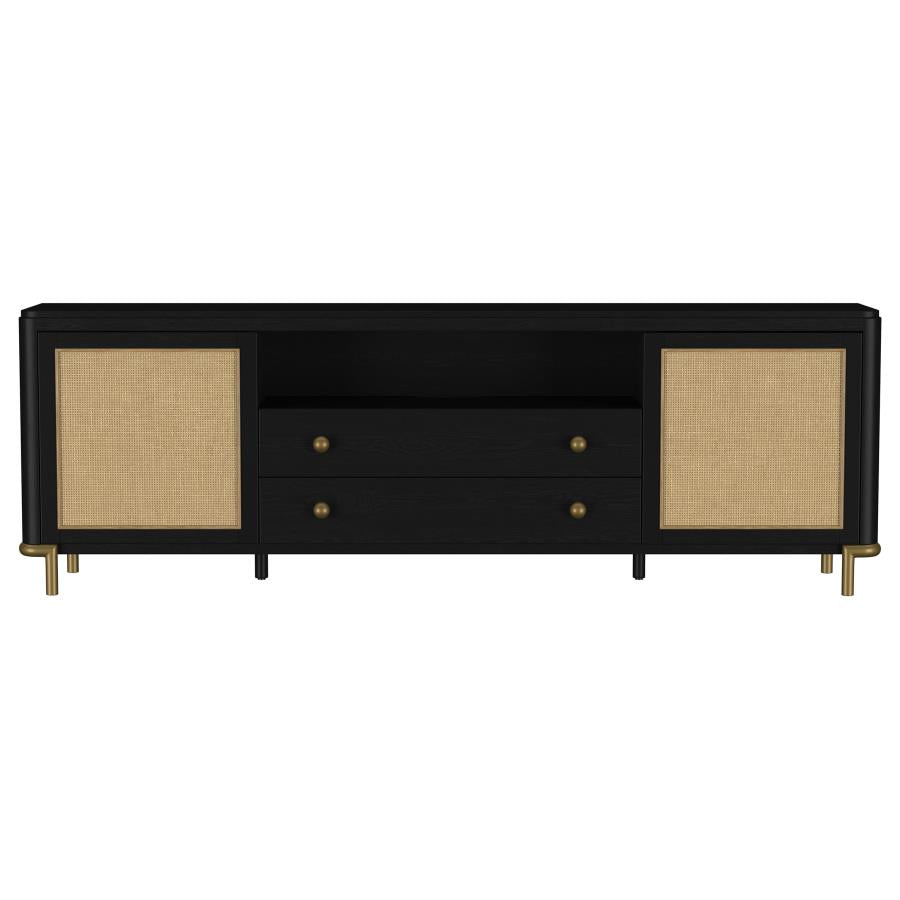 Arini Black Natural Wood 79" 2-Door Cane Modern TV Stand – 720263 — product view 3
