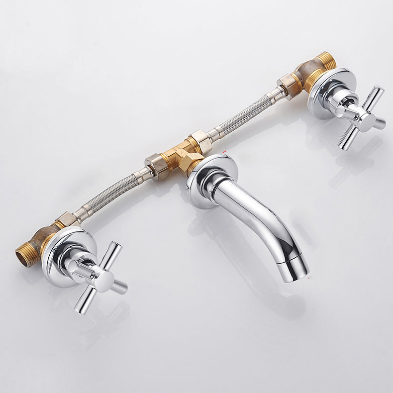 LoungeYard | Modern bathroom faucet wall-mounted cross handles low arc faucet — product view 1