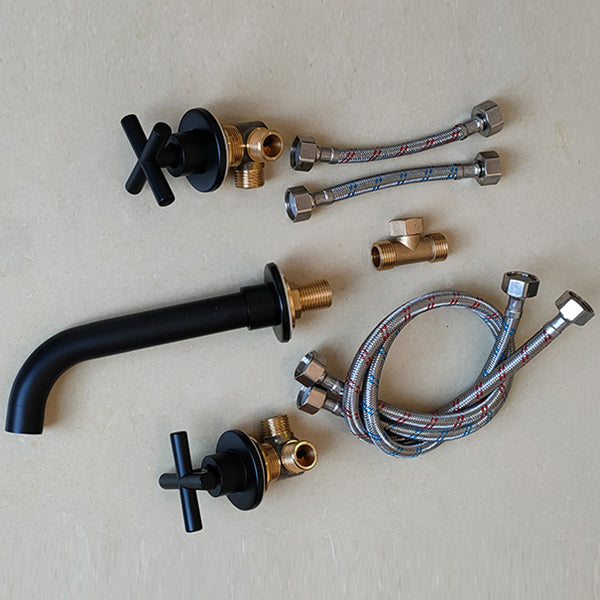 LoungeYard | Modern bathroom faucet wall-mounted cross handles low arc faucet — product view 3