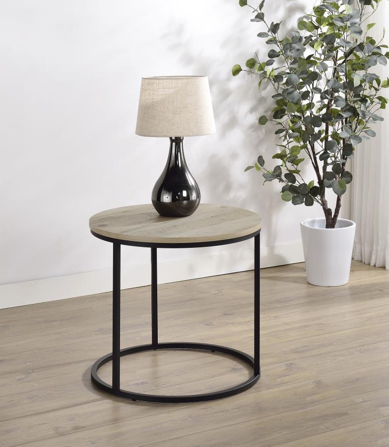 Coaster Lainey Pine Round End Table with Black Metal Base – 736047 — product view 1