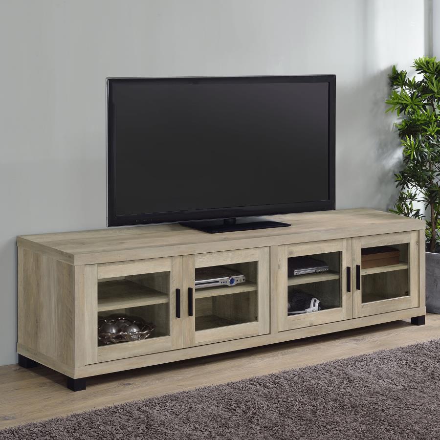 Sachin Distressed Pine 79" TV Stand with 4 Glass Front Doors – 736283 — product view 1