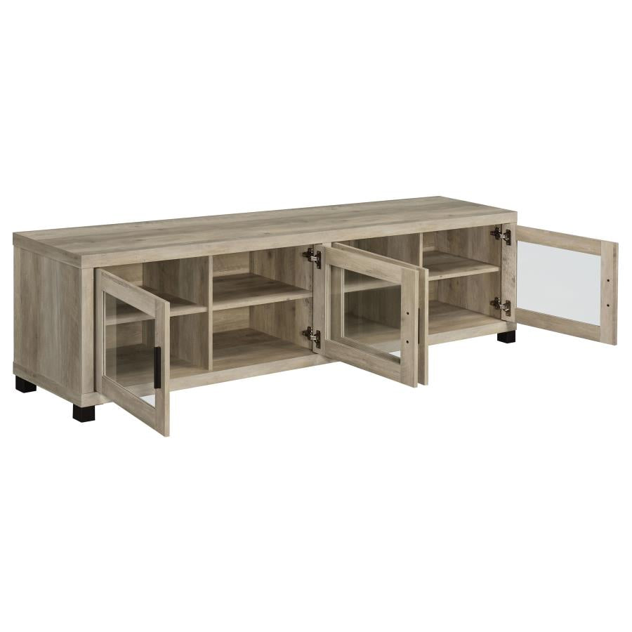 Sachin Distressed Pine 79" TV Stand with 4 Glass Front Doors – 736283 — product view 3