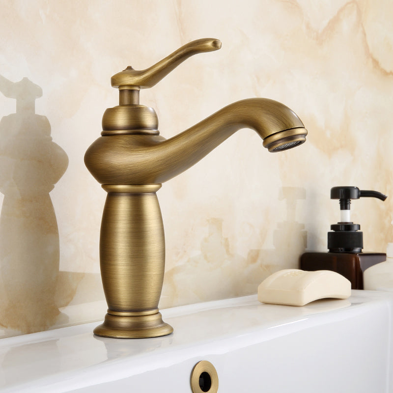 LoungeYard | Brass Bathroom Vessel Sink Faucet Single Handle Round Basin Faucet with Water Hose — product view 7