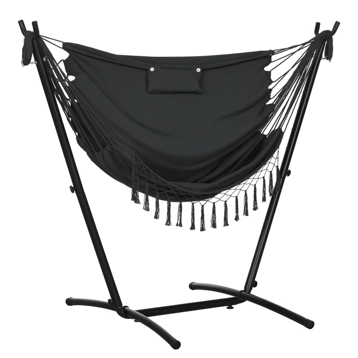 Patio Hammock Chair with Stand, Headrest and Side Pocket, Dark Grey — product view 1