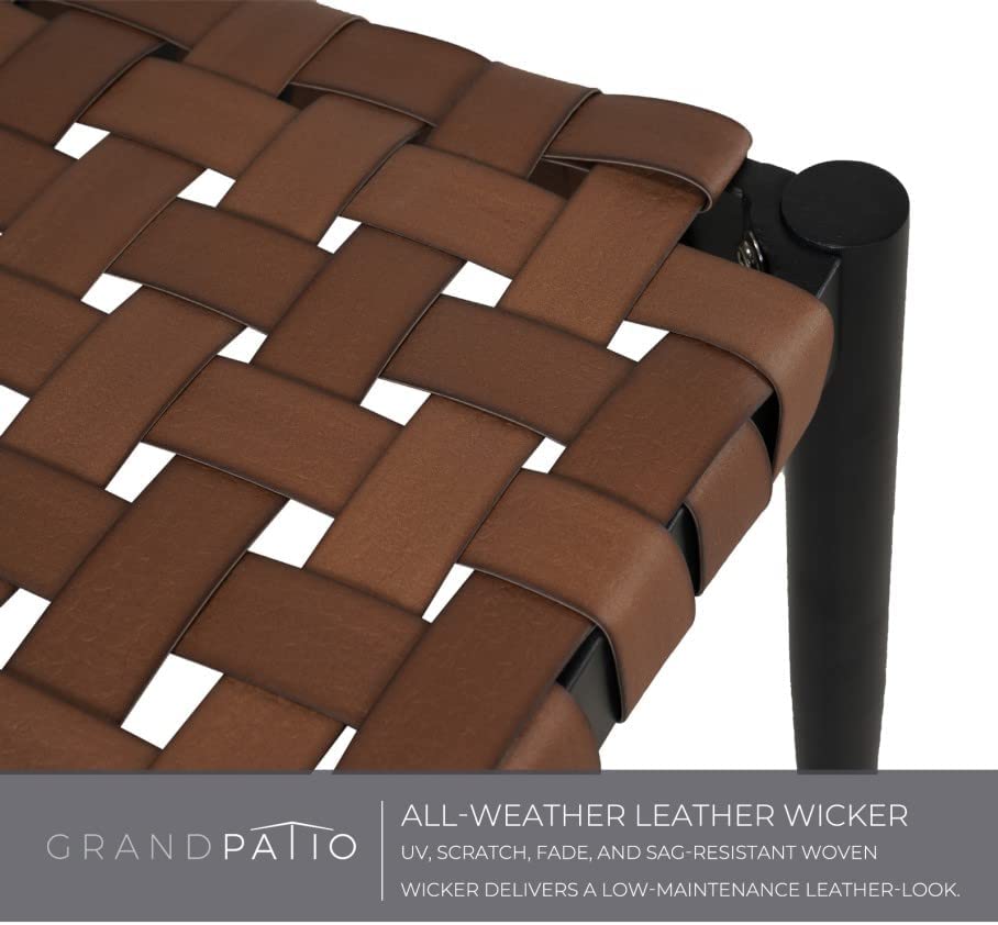 LOUNGE YARD Outdoor/Indoor 2-Seat Bench,Steel Frame Leather-Look Resin Wicker Bench for Small Front Porch Entryway Bench — product view 3
