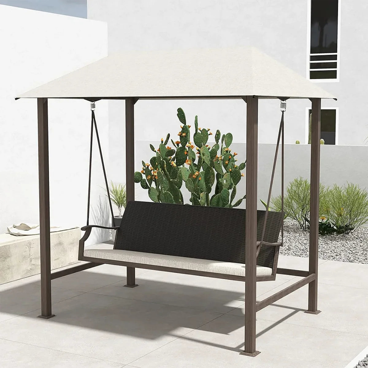 LOUNGE YARD Outdoor Porch Swing 3-Seat with Canopy and Removable Cushion for Garden, Backyard, Poolside — product view 4