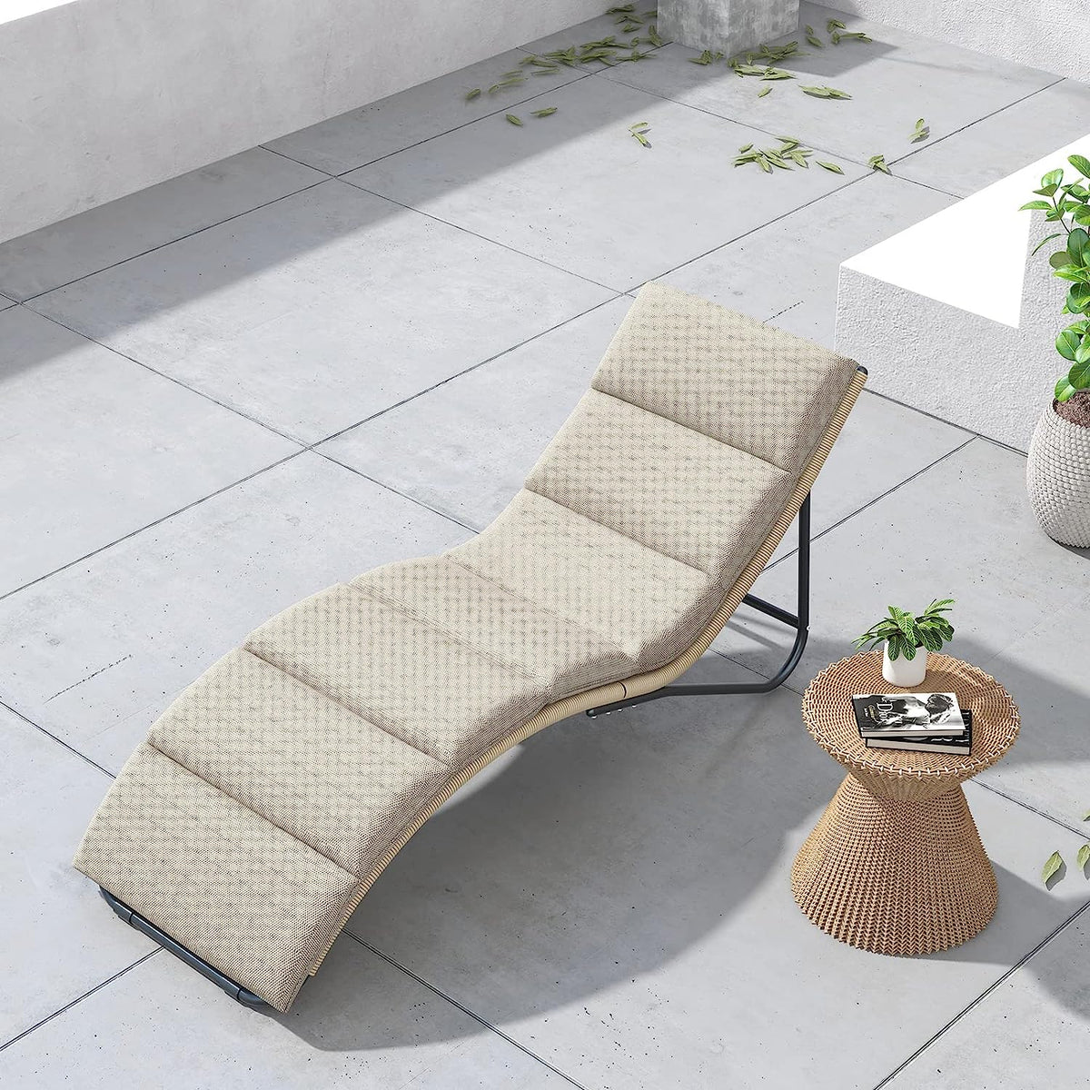 LOUNGE YARD Outdoor Chaise Lounge Sunbathing Chair Lounger with All-Weather Wicker Cushion for Poolside — product view 4