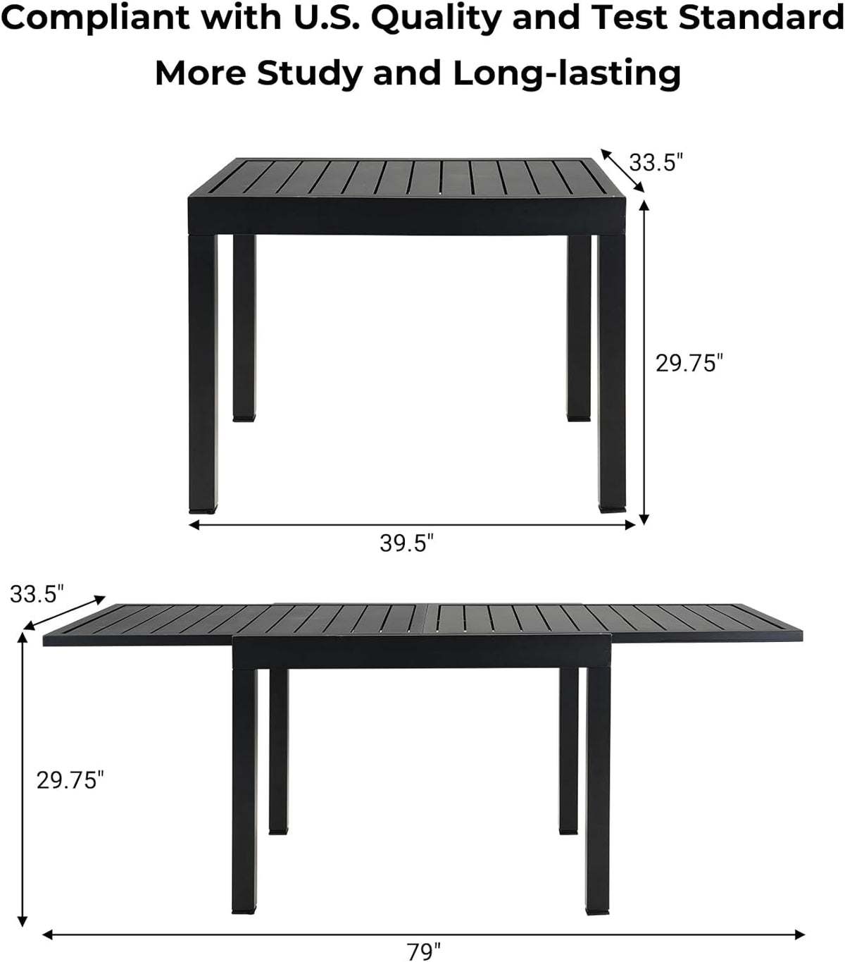 LOUNGE YARD Expandable Patio Dining Table for 4-6 Person, 39.5-79" Aluminum Metal Rectangle Outdoor Dining Table — product view 7