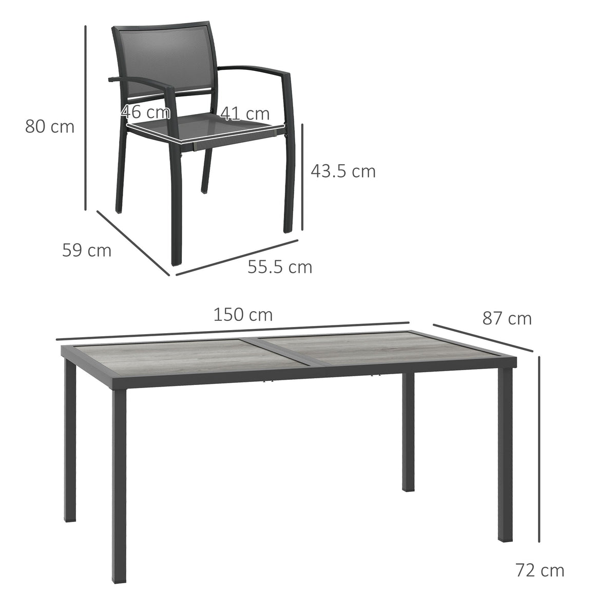 4 Seater Garden Dining Set with Stackable Armchairs, Grey — product view 5