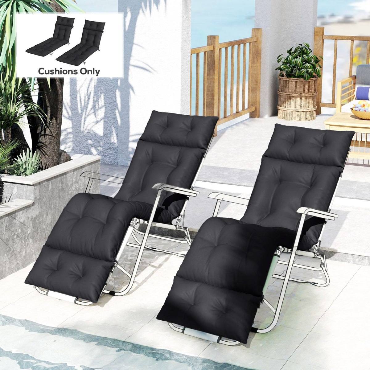 190x56x10cm Sun Lounger Cushions Set of 2 for Loungers, 220gsm UPF20+ Black — product view 4
