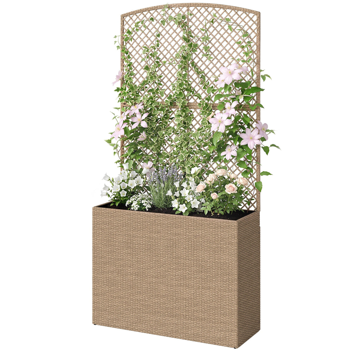 80 x 30 x 163 cm Rattan Raised Planter Box with Trellis and Liner, Light Grey — product view 2