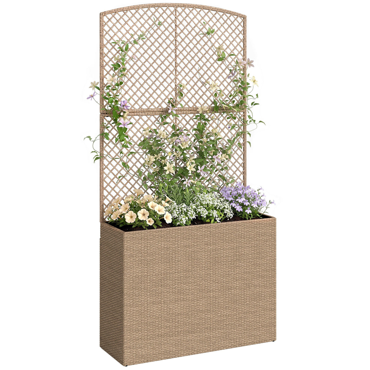 80 x 30 x 163 cm Rattan Raised Planter Box with Trellis and Liner, Light Grey — product view 1