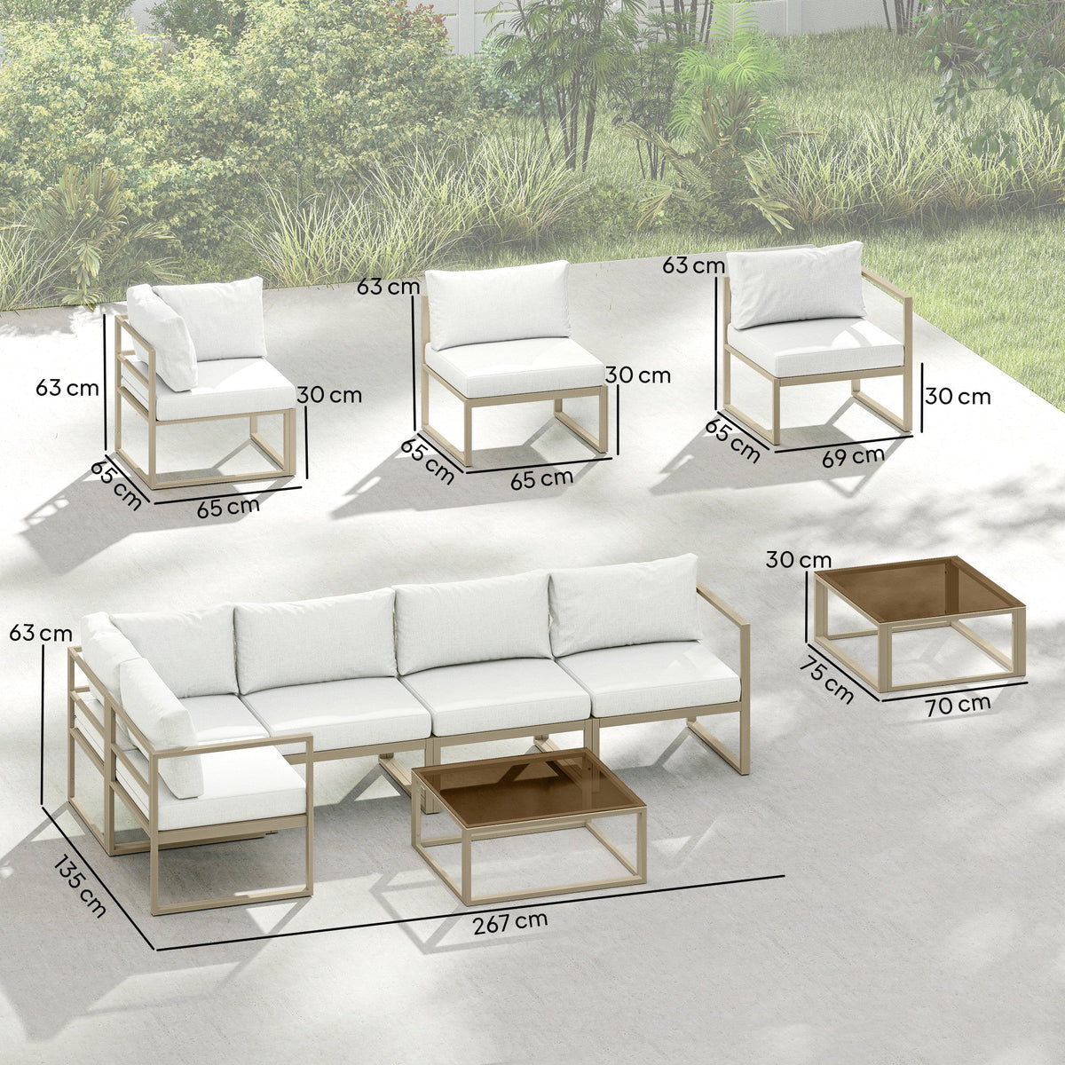 6 Seater Aluminium Garden Sofa Set with Coffee Table, White — product view 5