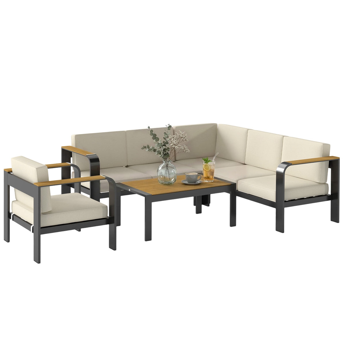 3-Piece Garden Corner Sofa Set with Aluminum Frame and Olefin Cushions, Beige — product view 2