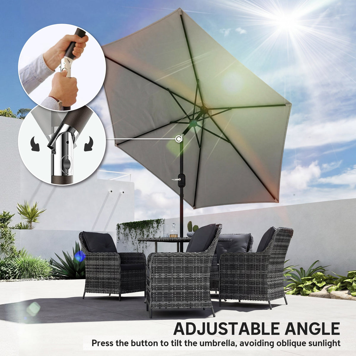 2.6 m Garden Parasol with Tilt, Crank, Vent & Aluminium Pole, Light Grey — product view 7