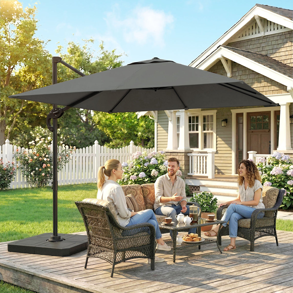 8' x 8' Cantilever Patio Umbrella with Base Weights, Dark Grey — product view 3