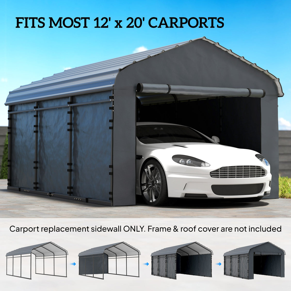 Carport Sidewalls Replacement Kit for 12' x 20' Carport, Dark Grey — product view 6