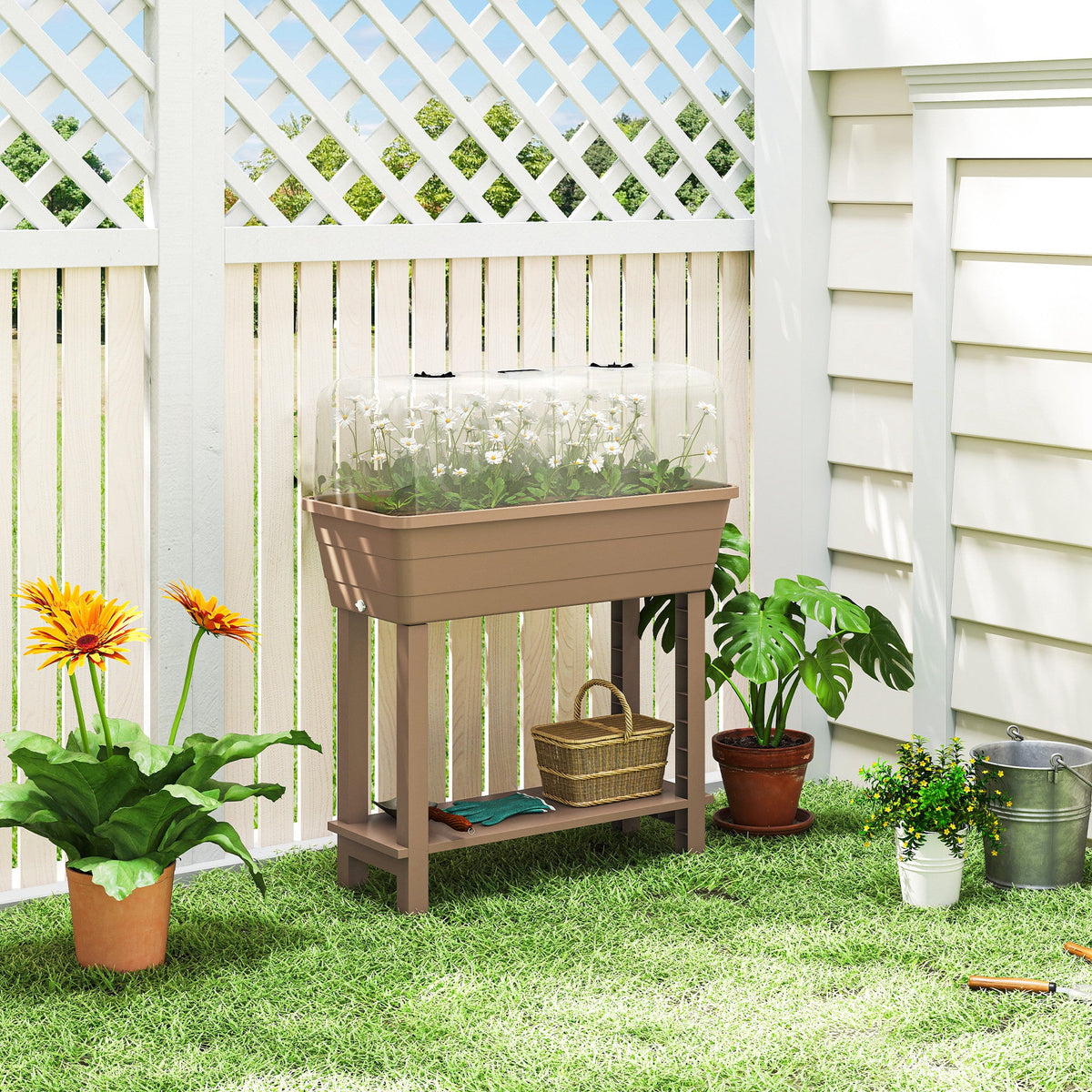41L Self-Watering Raised Garden Bed with Lid and Shelf, Brown — product view 3