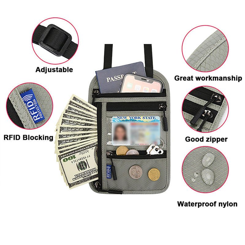 LoungeYard | Travel Neck Pouch Neck Wallet with RFID Blocking Passport Holder — product view 7