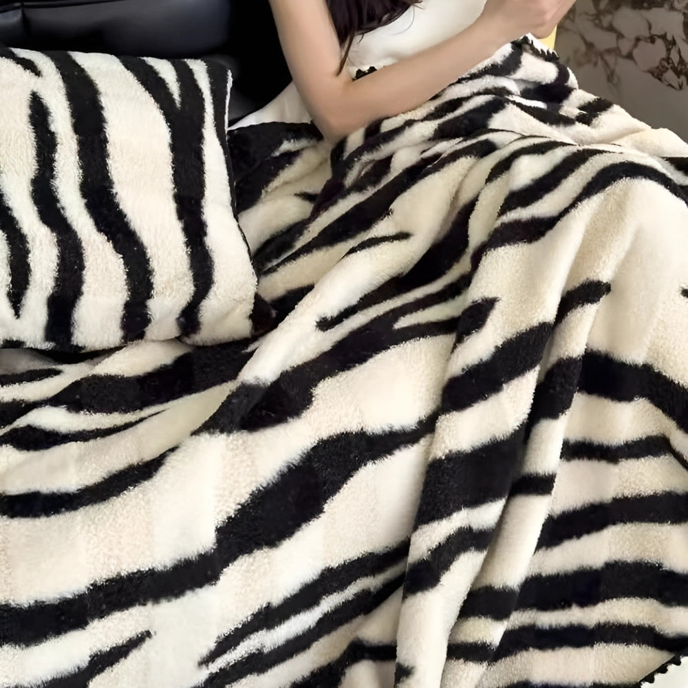 LoungeYard | Zebra Print Luxe Faux Fur Blanket — product view 3
