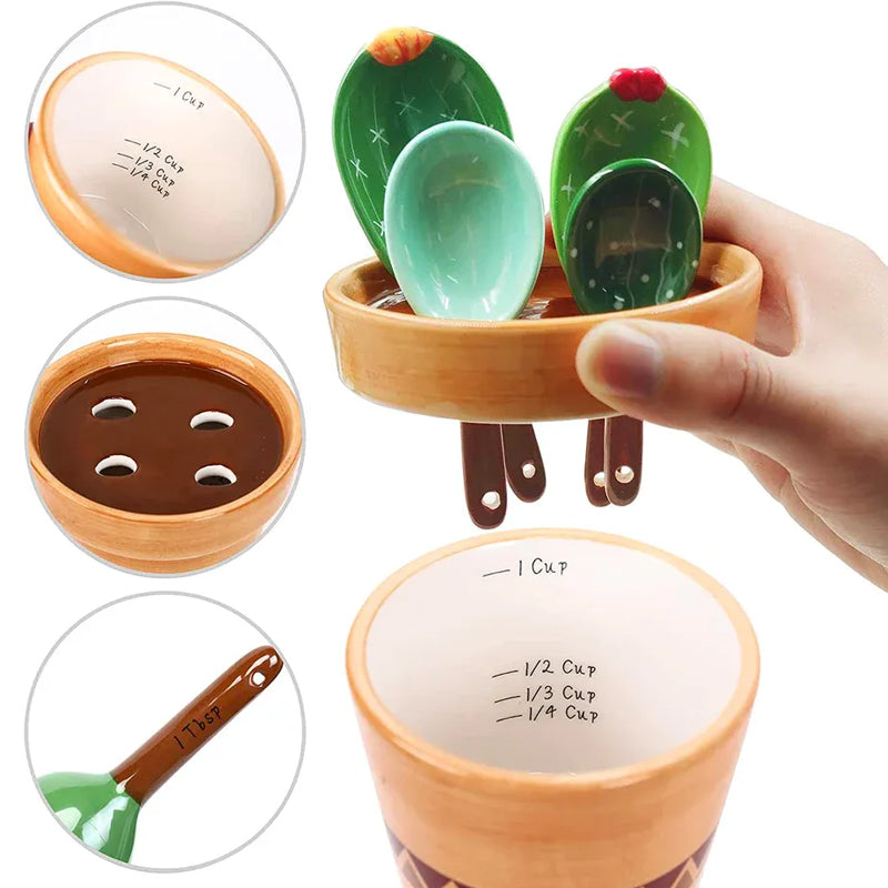 Prickly Cacti Measuring Set, Ceramic Measuring Spoons and Cups | LoungeYard — product view 2