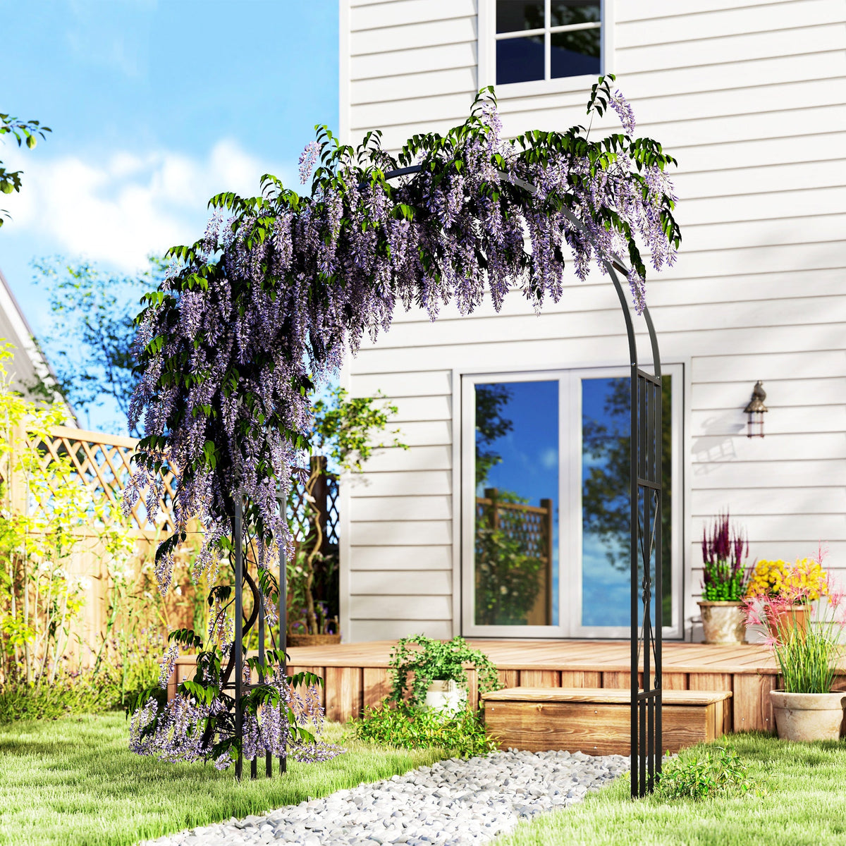 7.3ft Steel Garden Arch Trellis for Climbing Plants Roses Wisteria Vines, Black — product view 3