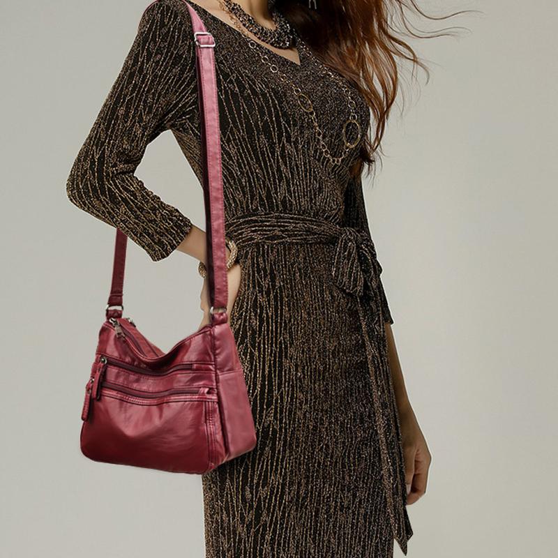 PU Leather Shoulder Bag with Zipper Pockets and Adjustable Strap — product view 2