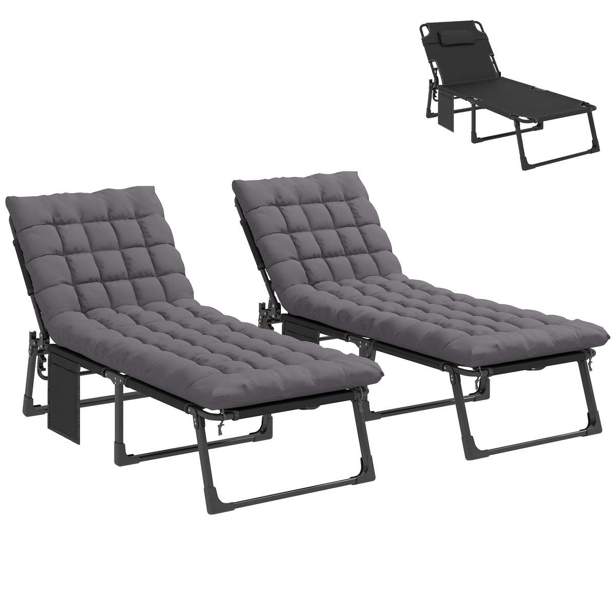 2 Piece Reclining Outdoor Chaise Lounge Chairs with Cushions, Dark Gray — product view 1
