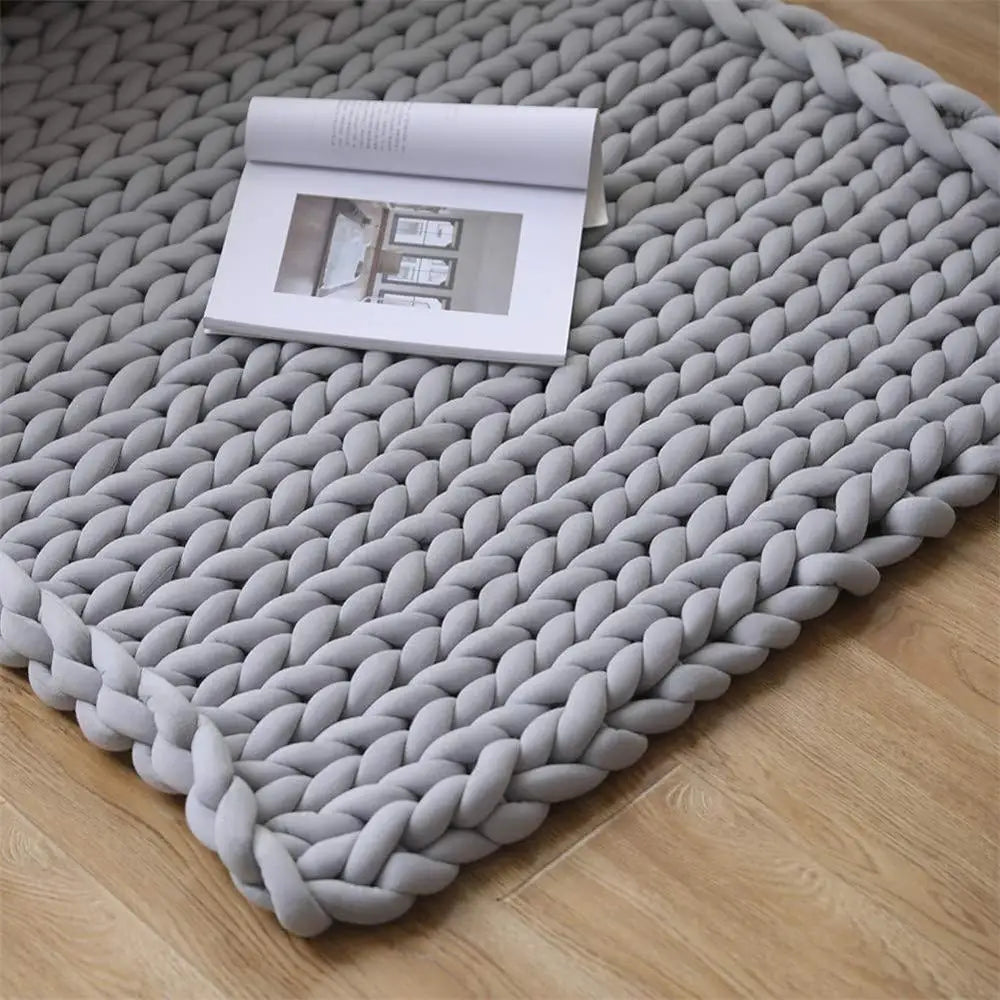 Chunky Knit Throw Handmade Weighted Blanket - SUPER COZY & CALMING BLANKET LoungeYard — product view 3