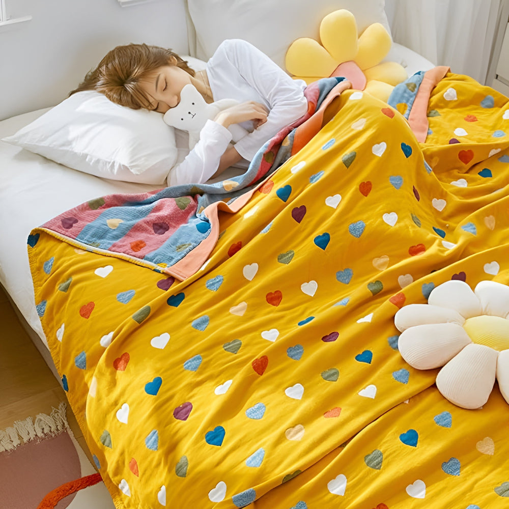 LoungeYard | Whimsical Hearts Reversible Cotton Blanket — product view 3