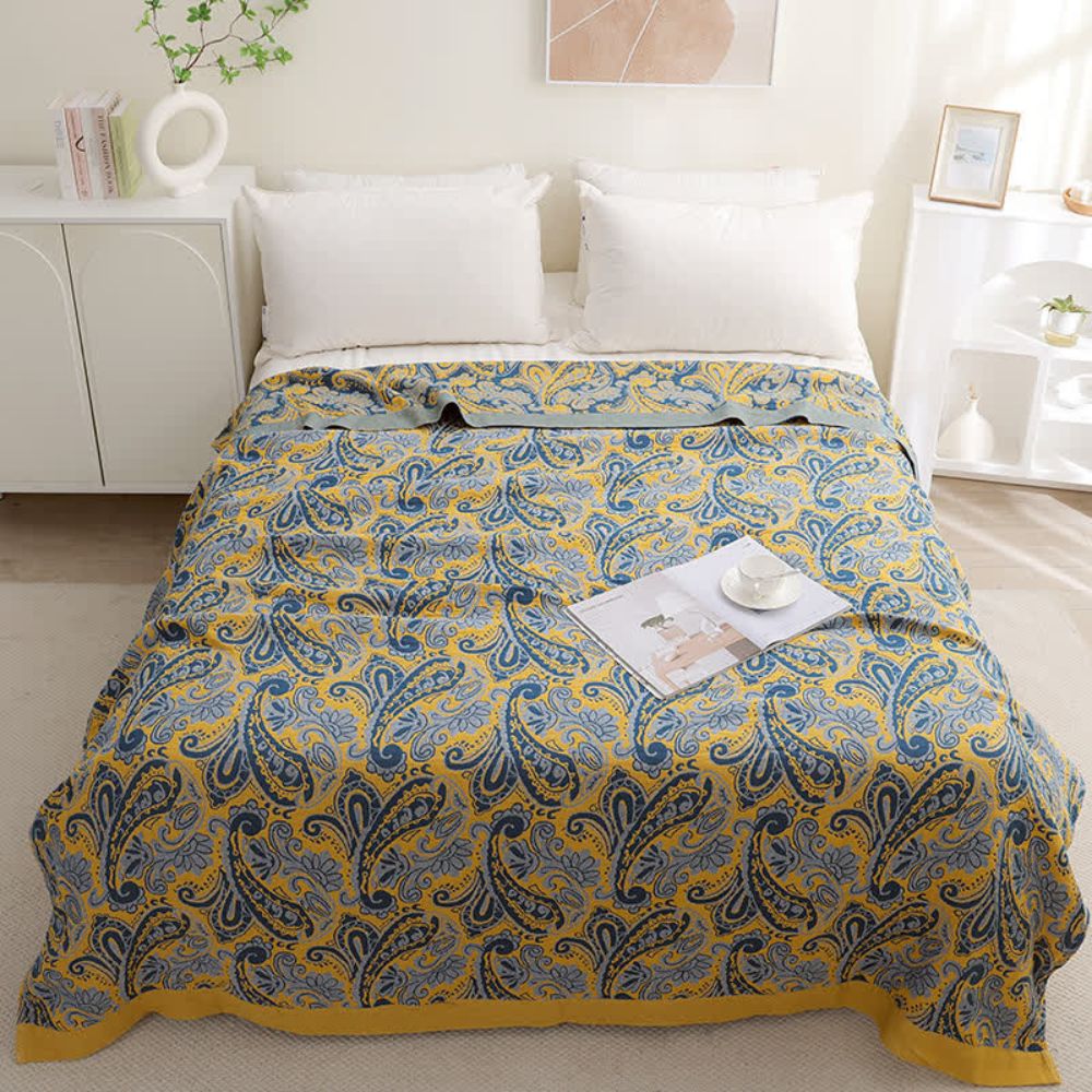 LoungeYard | Azure Golden Retro Cotton Blanket — product view 1