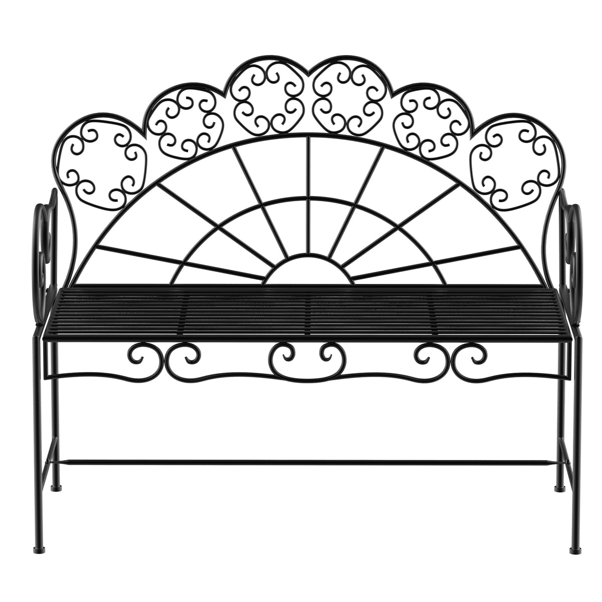 2 Seater Metal Garden Bench, 107 x 55.5 x 92 cm, Black — product view 2