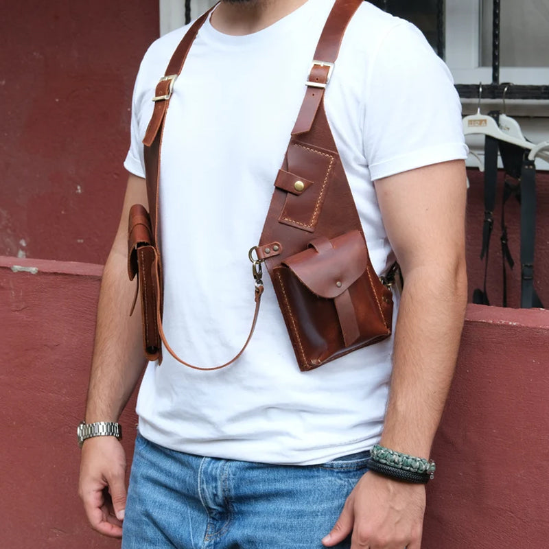 Medieval Steampunk shoulder bag with retro strap | LoungeYard — product view 2