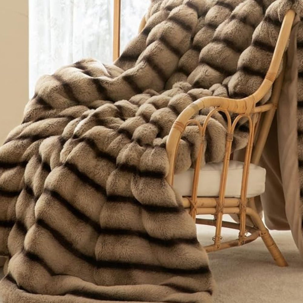 LoungeYard | Ruched Faux Rabbit Fur Blanket — product view 3
