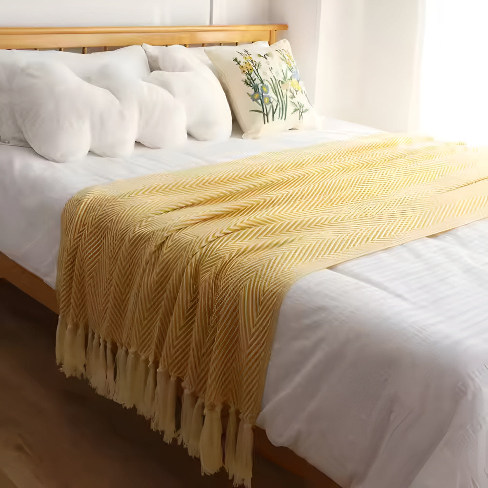 LoungeYard | Herringbone Tassel Knit Blanket — product view 5