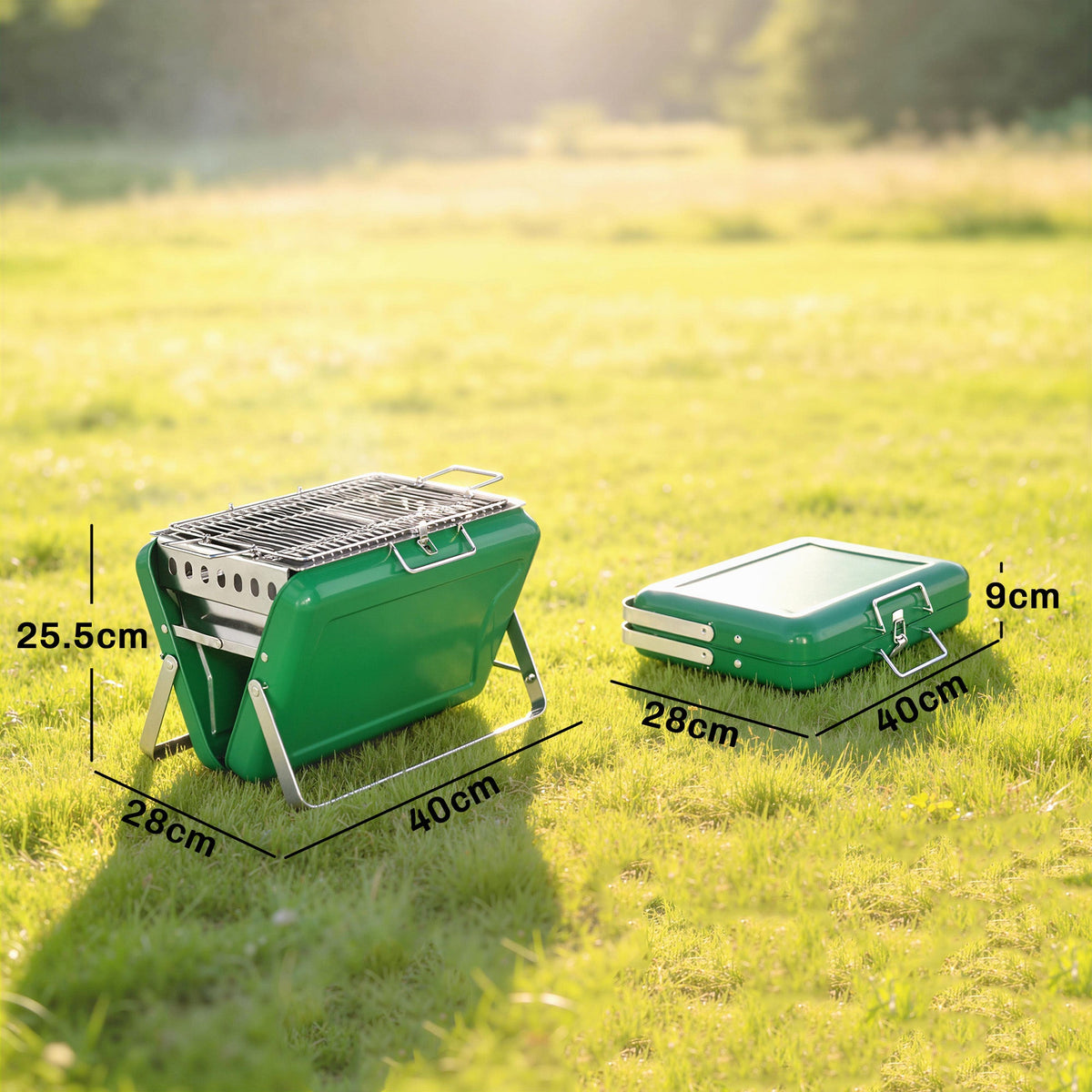 Folding Portable Charcoal BBQ Grill with Handle and Foldable Legs, Dark Green — product view 5