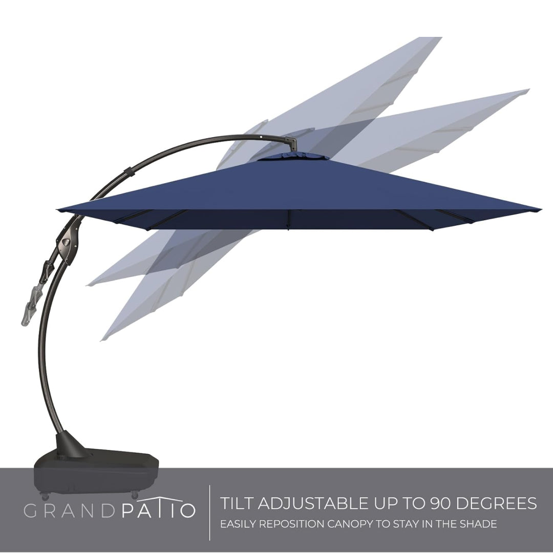 LOUNGE YARD Large Rectangular Cantilever Umbrellas Easy Tilt, with Base and Umbrella Cover — product view 7