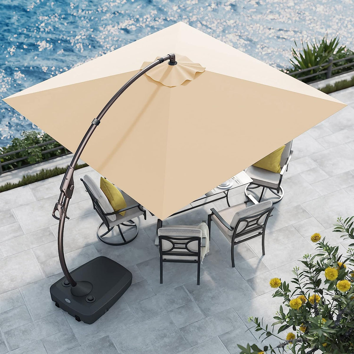 LOUNGE YARD 10X10 FT Sunbrella Cantilever Umbrella with Base and Umbrella Cover,  Square Aluminum Patio Umbrella — product view 2