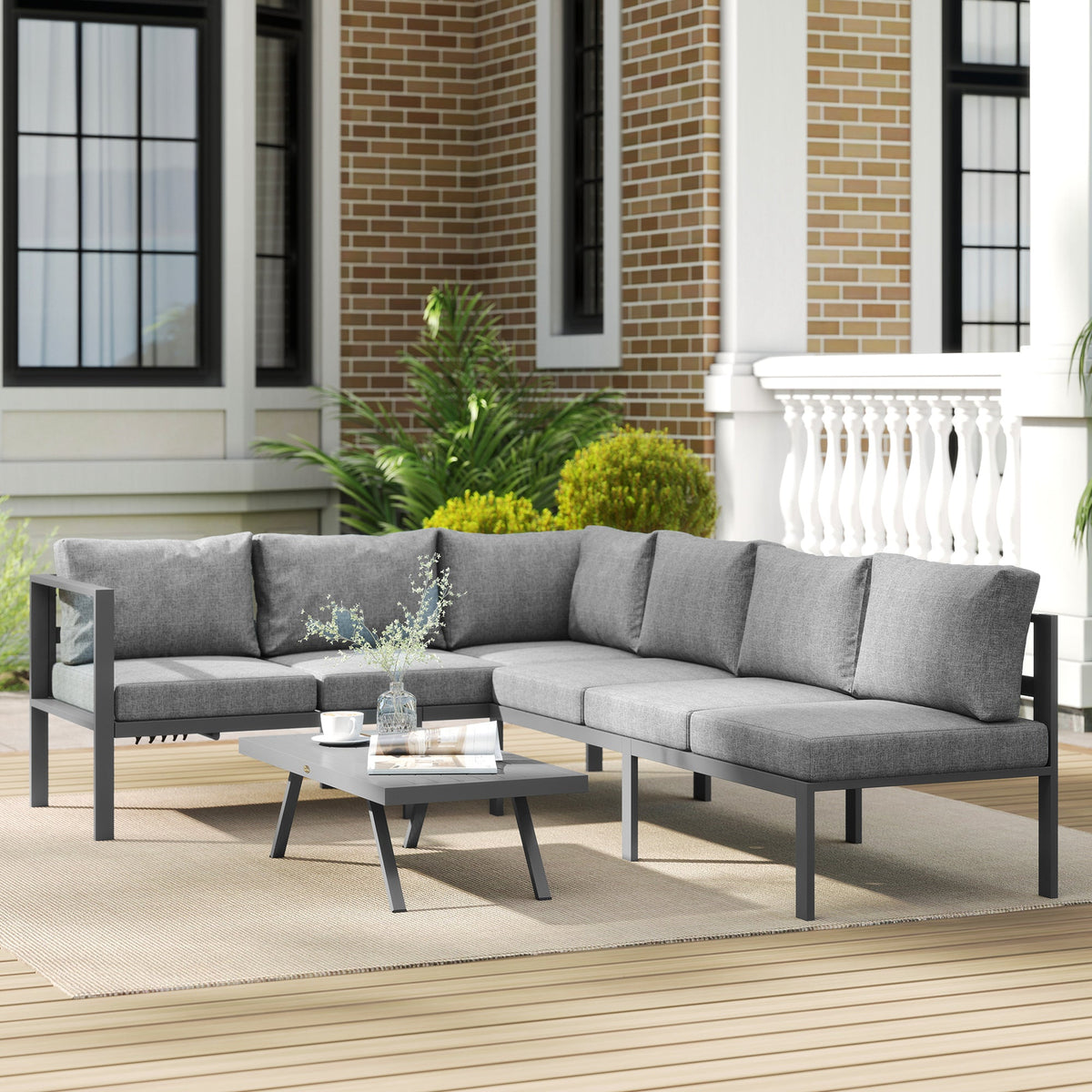 3 Piece Aluminium Corner Lounge Set with Adjustable Backrest, Dark Grey — product view 3