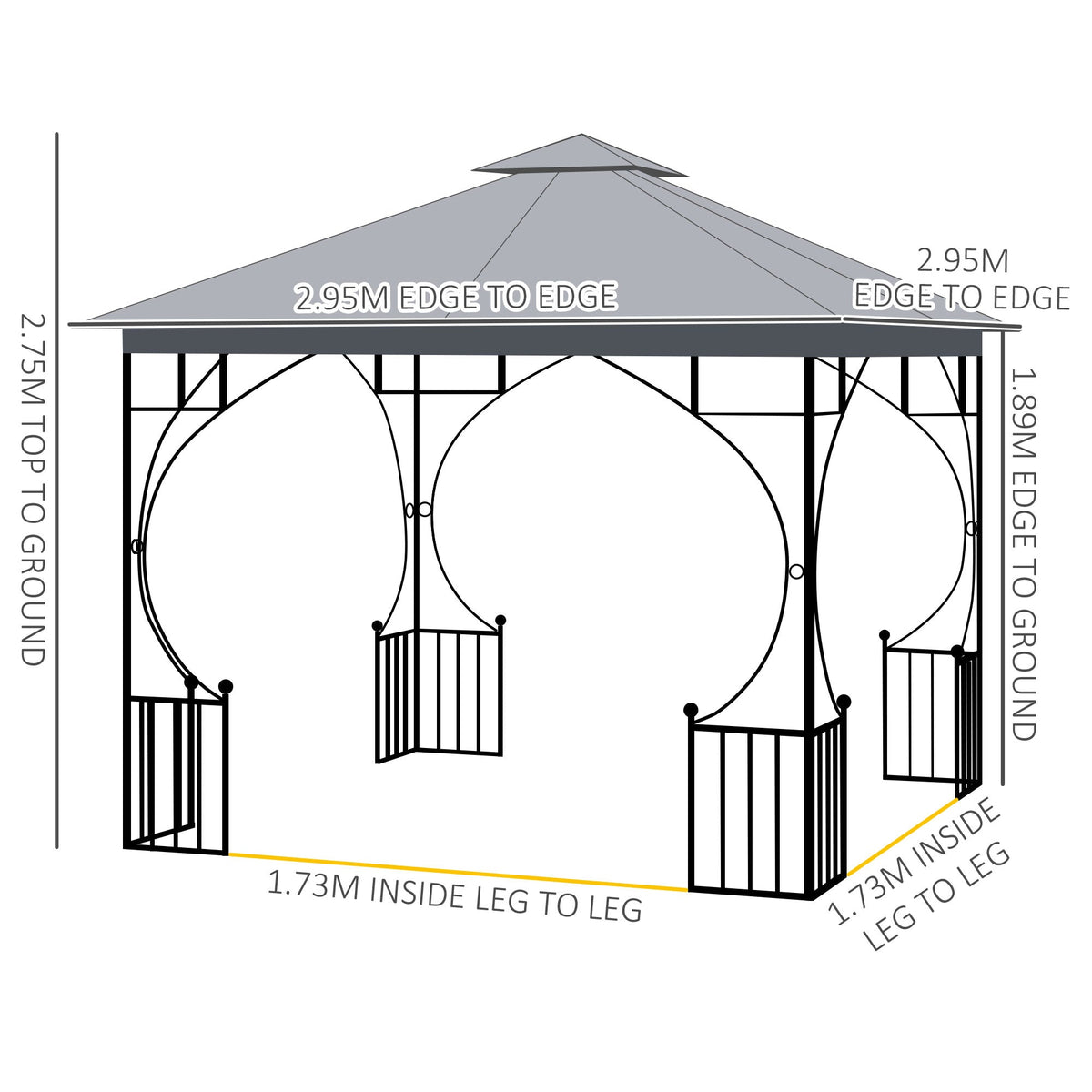 3 x 3m Garden Gazebo with Double Tier Roof & Netting, Light Grey — product view 5