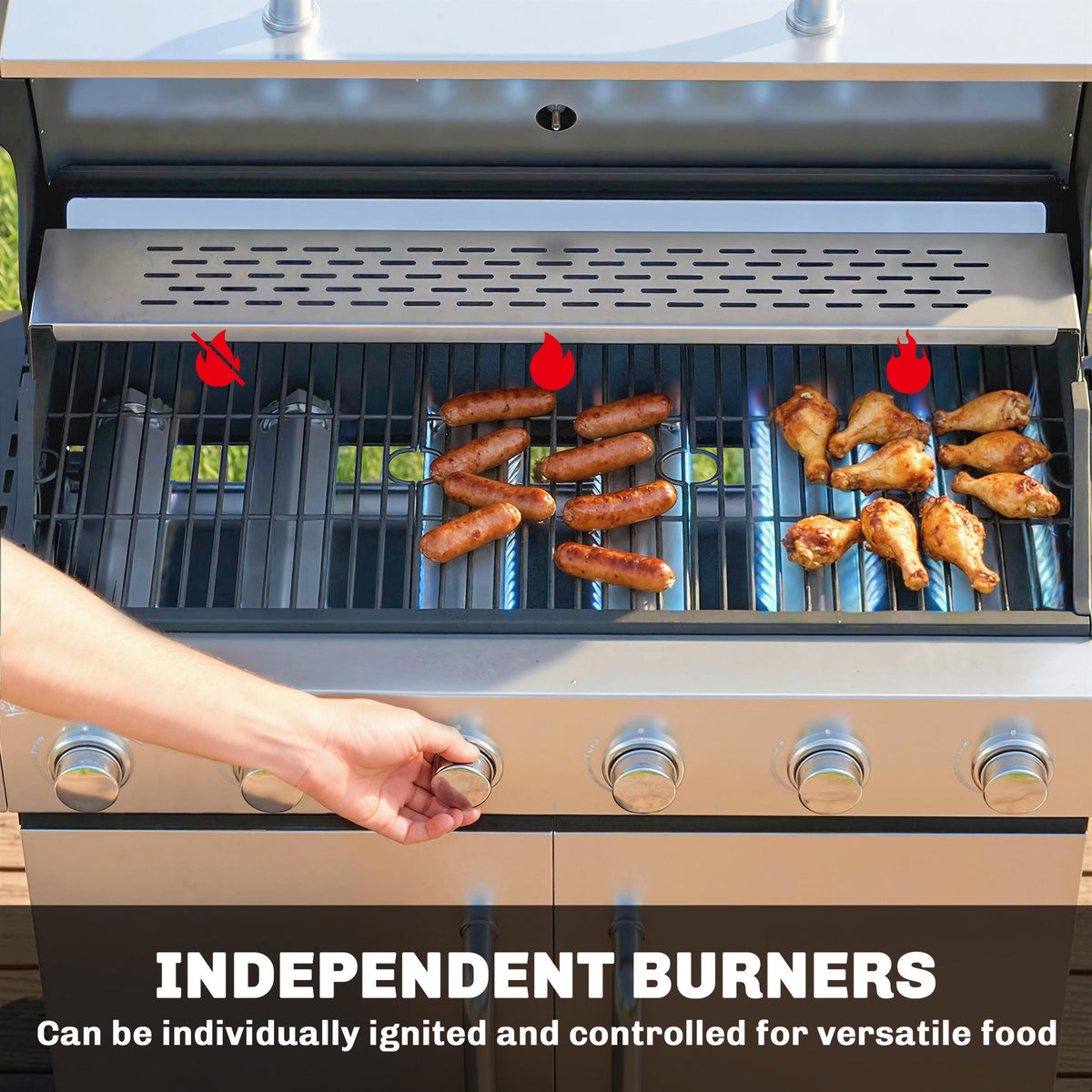 6 Burner Propane Gas Grill with Side Burner, 63,000 BTU , Warming Rack & Cabinet — product view 7