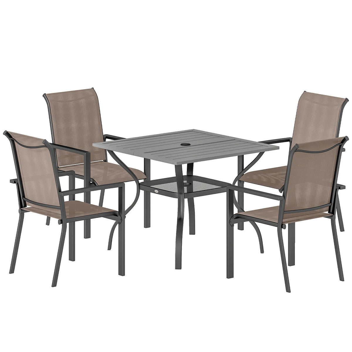 5 Piece Garden Dining Set with Stackable Chairs and Parasol Hole, Grey/Khaki — product view 2
