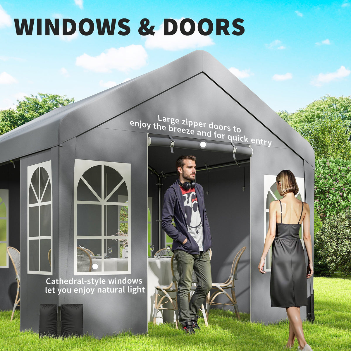 3 x 3 m Heavy Duty Garden Gazebo with Sides, Windows & 4 Weight Bags, Grey — product view 7