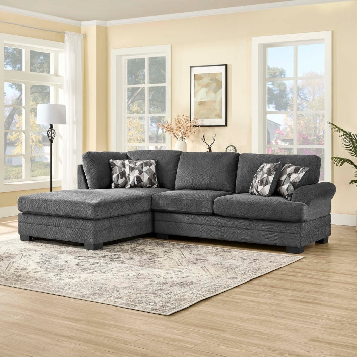 Dark Grey Chenille Fabric Reversible Chaise Sectional Sofa – 8042 — product view 1