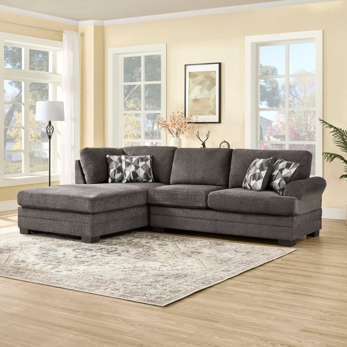 Dark Brown Chenille Fabric Reversible Chaise Sectional Sofa – 8045 — product view 1