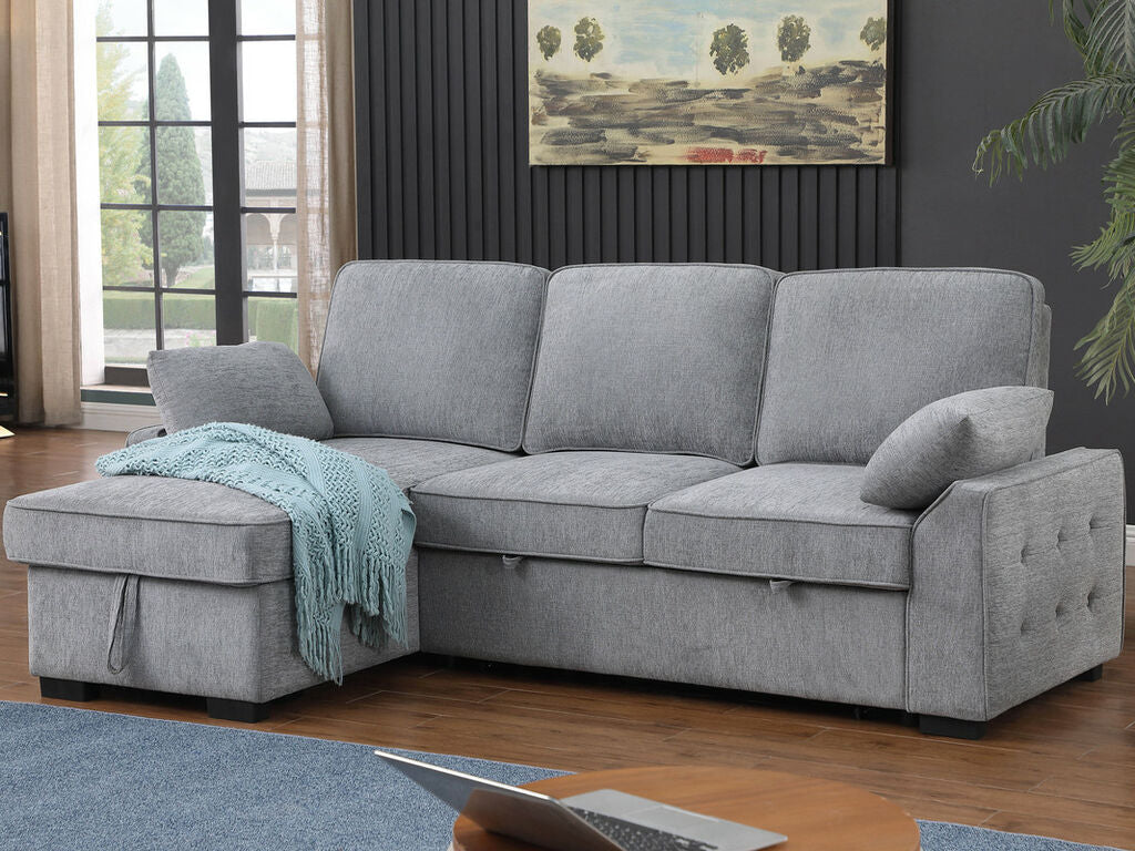 81441 Mackenzie Light Grey Chenille Fabric Convertible Sectional Sofa with Pop-Up Sleep Area, Storage Chaise & USB Charging — product view 4